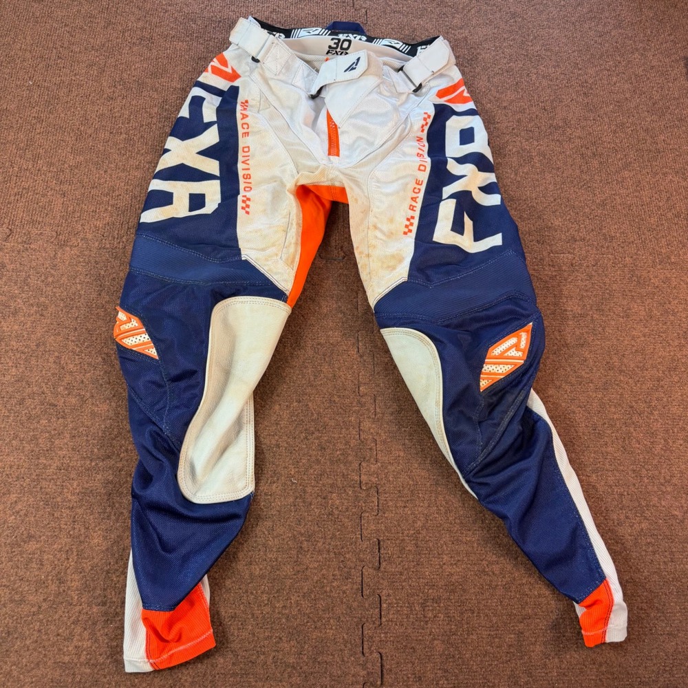 FXR Helium Air MX Motocross Pants Navy White Orange Kids Size 30 Racing Gear C+